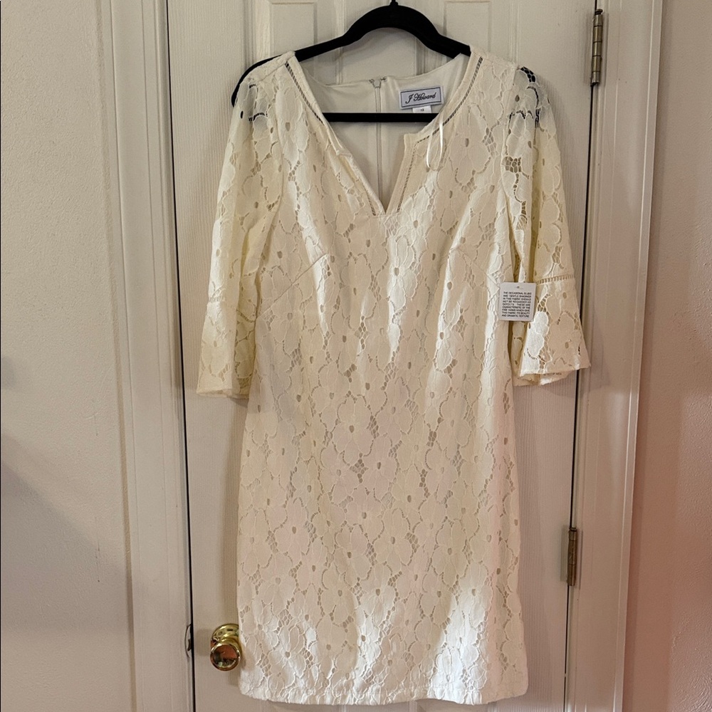 J. Howard Cream Lace Long Sleeve Dress